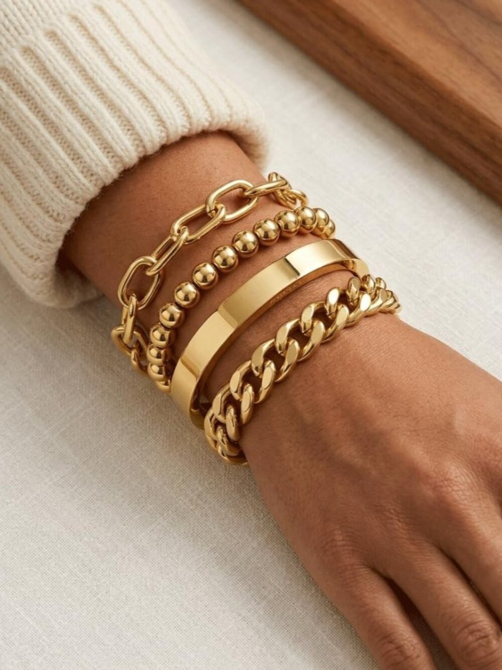 Trendy Gold Plated Bracelet Set - Minimalist Stackable Jewelry for All Occasions - Picture 2 of 7